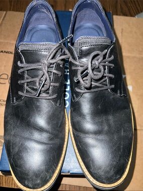 Cole Haan Black Leather Derby Shoes with Tan Welt